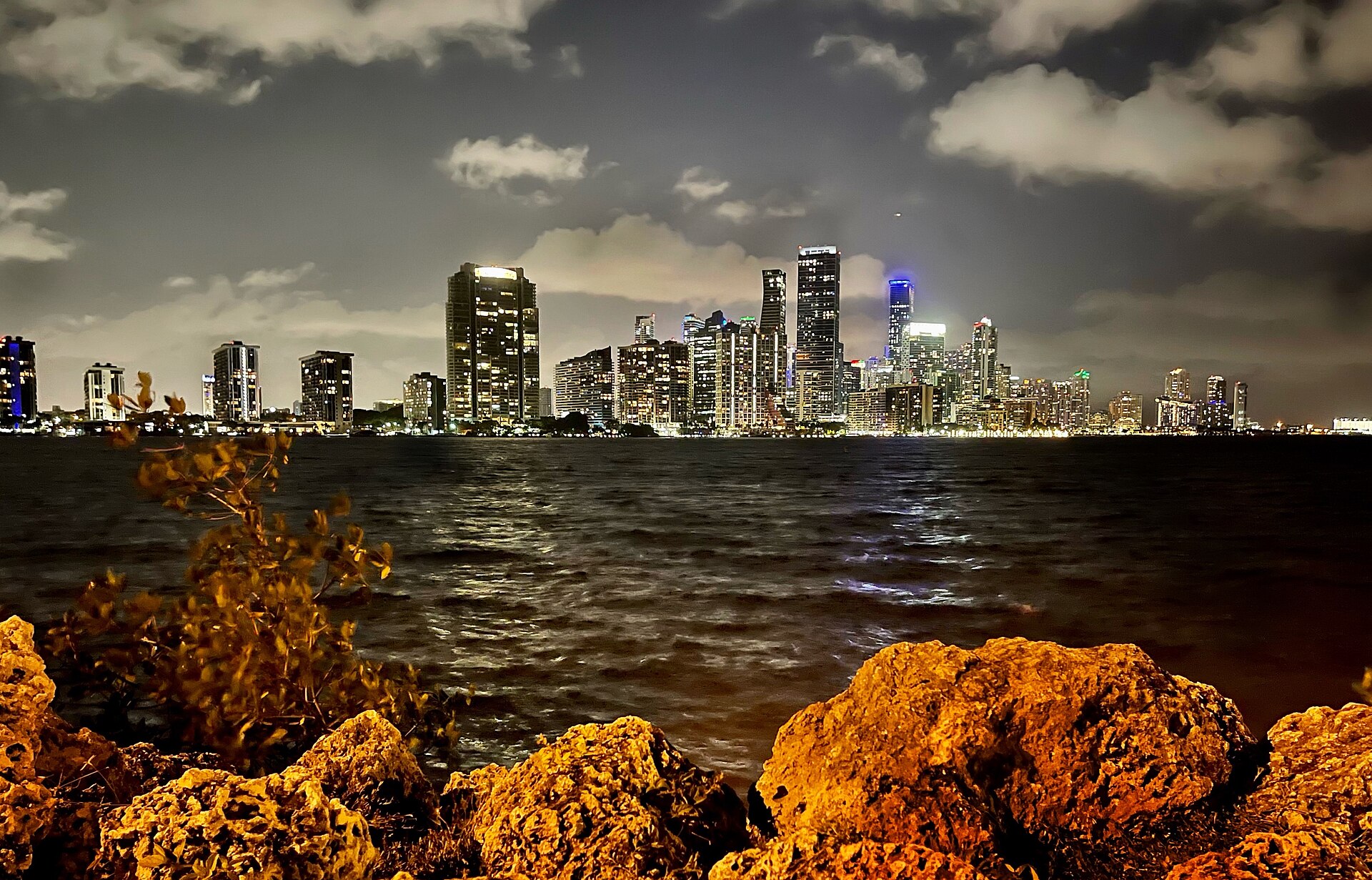 The downtown Miami skyline across the water