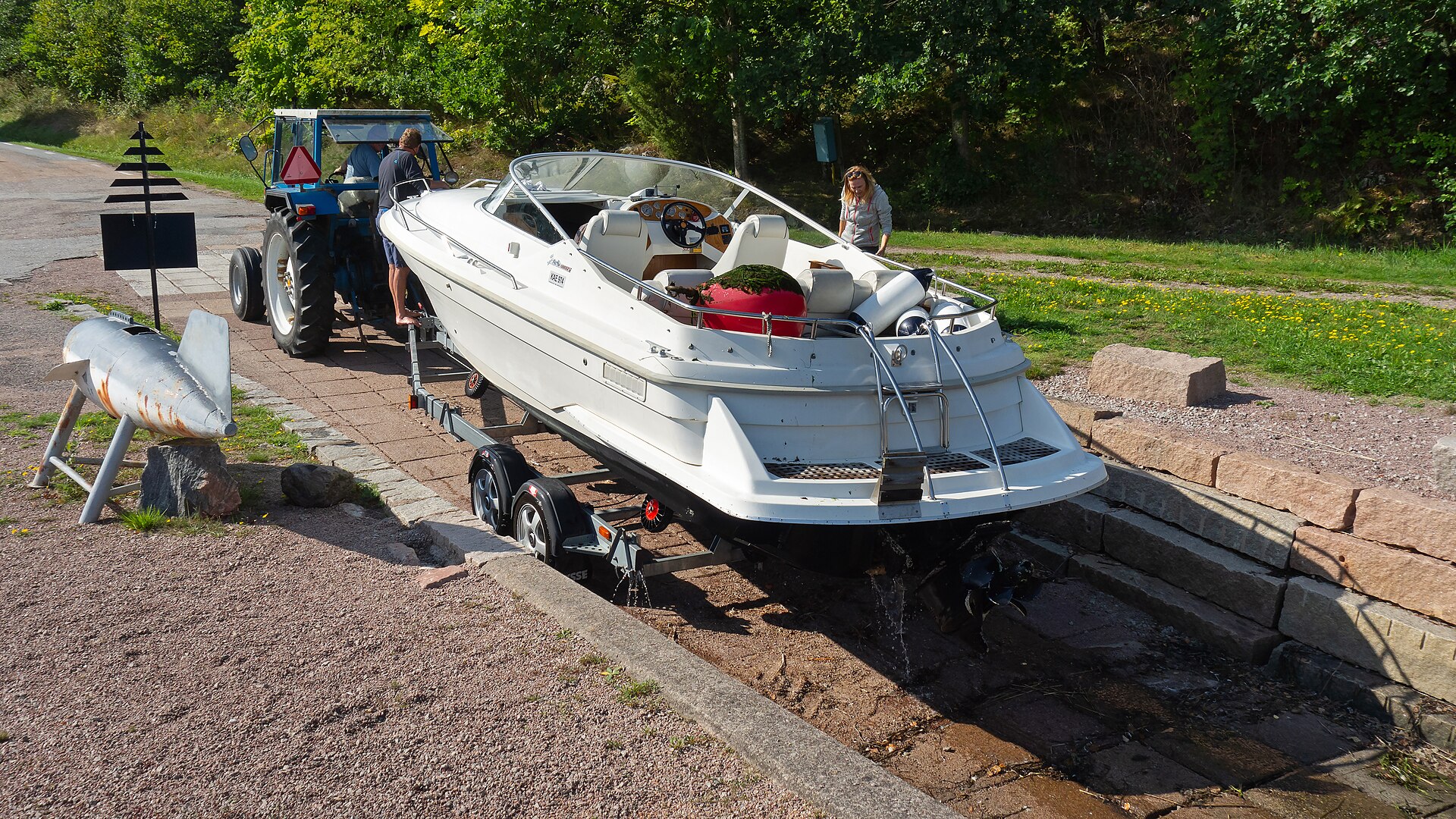 A boat on a road trailer ready to be towed