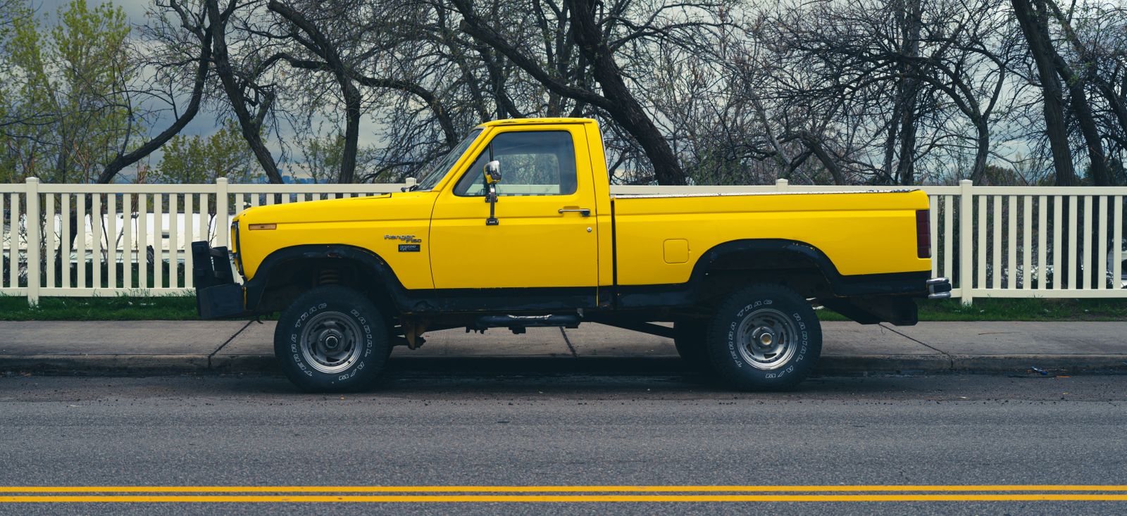 A pickup truck on an urban street